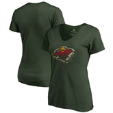 Minnesota Wild - Women's Splatter Logo V-Neck T-Shirt Green