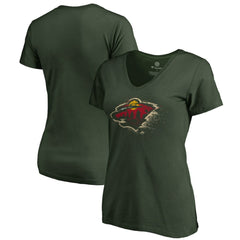 Minnesota Wild - Women's Splatter Logo V-Neck T-Shirt Green