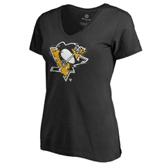 Pittsburgh Penguins Women's Splatter Logo V-Neck T-Shirt Black