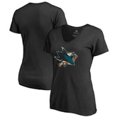 San Jose Sharks - Women's Splatter Logo V-Neck T-Shirt Black