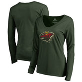 Minnesota Wild - Women's Splatter Logo V-Neck Long Sleeve T-Shirt Green