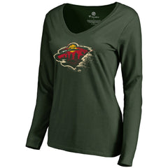 Minnesota Wild - Women's Splatter Logo V-Neck Long Sleeve T-Shirt Green