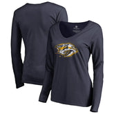 Nashville Predators - Women's Splatter Logo V-Neck Long Sleeve T-Shirt Navy