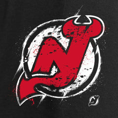 New Jersey Devils - Women's Splatter Logo V-Neck Long Sleeve T-Shirt Black