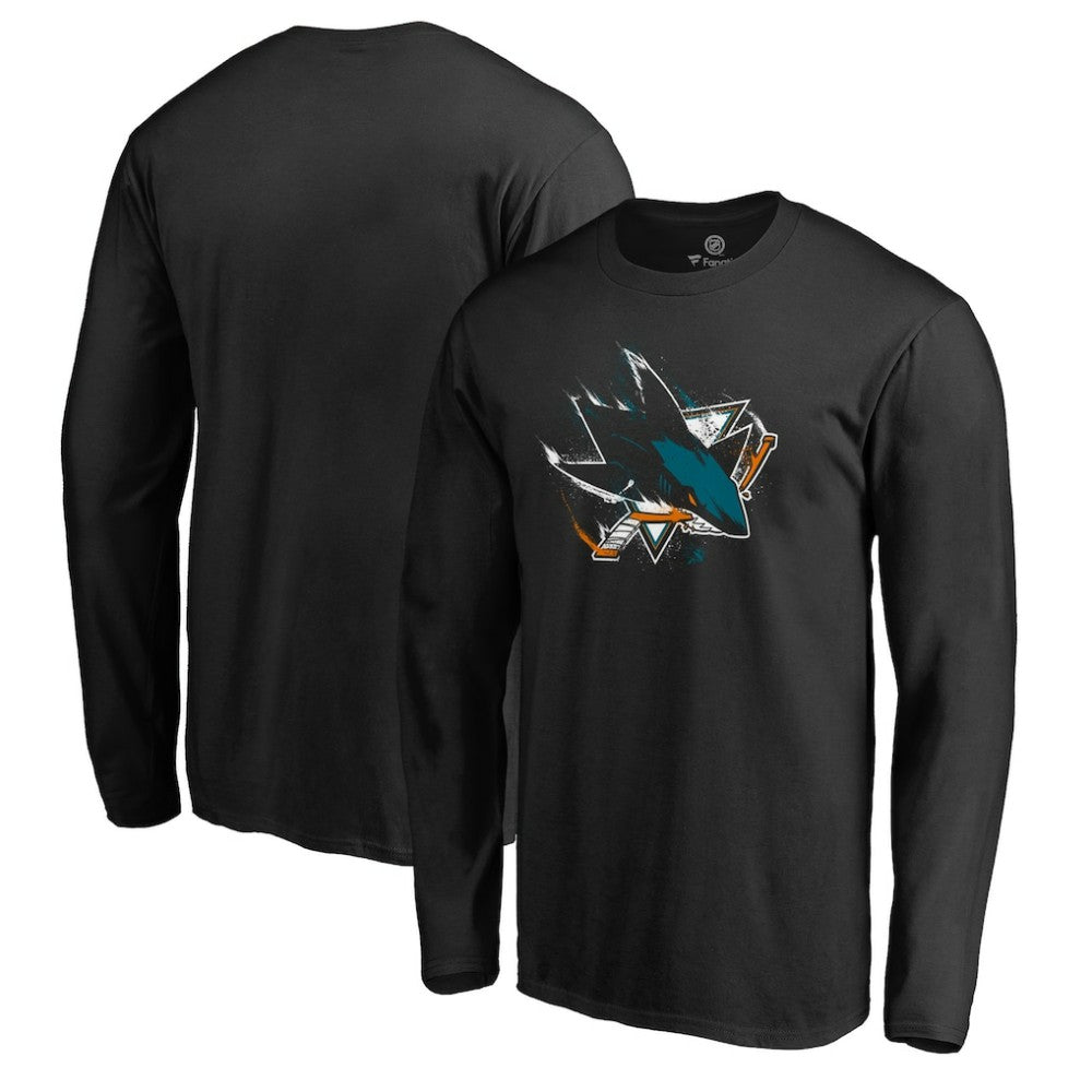 San Jose Sharks - Splatter Logo Long Sleeve T-Shirt Black