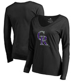 Colorado Rockies Women's Splatter Logo Long Sleeve V-Neck T-Shirt On Sale