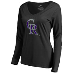 Colorado Rockies Women's Splatter Logo Long Sleeve V-Neck T-Shirt On Sale