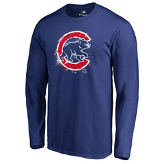 Chicago Cubs Splatter Logo Long Sleeve T-Shirt Clearance