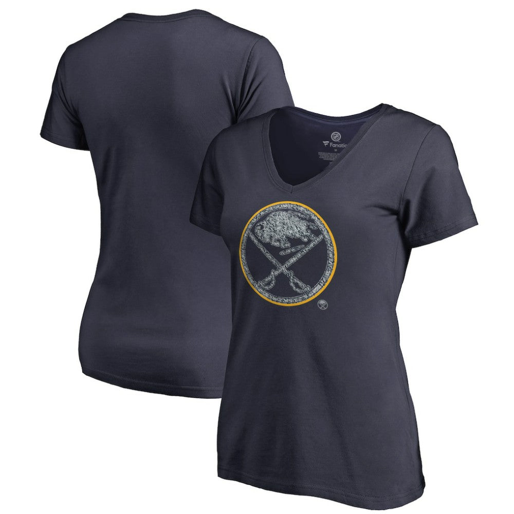 Buffalo Sabres - Women's Static Logo V-Neck T-Shirt Navy