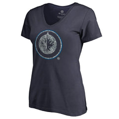 Winnipeg Jets - Women's Static Logo V-Neck T-Shirt Navy