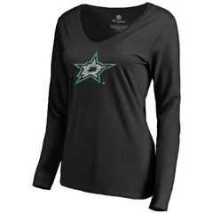 Dallas Stars - Women's Static Logo Long Sleeve V-Neck T-Shirt Black