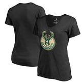 NBA - Milwaukee Bucks Women's Primary Logo V-Neck T-Shirt - Black