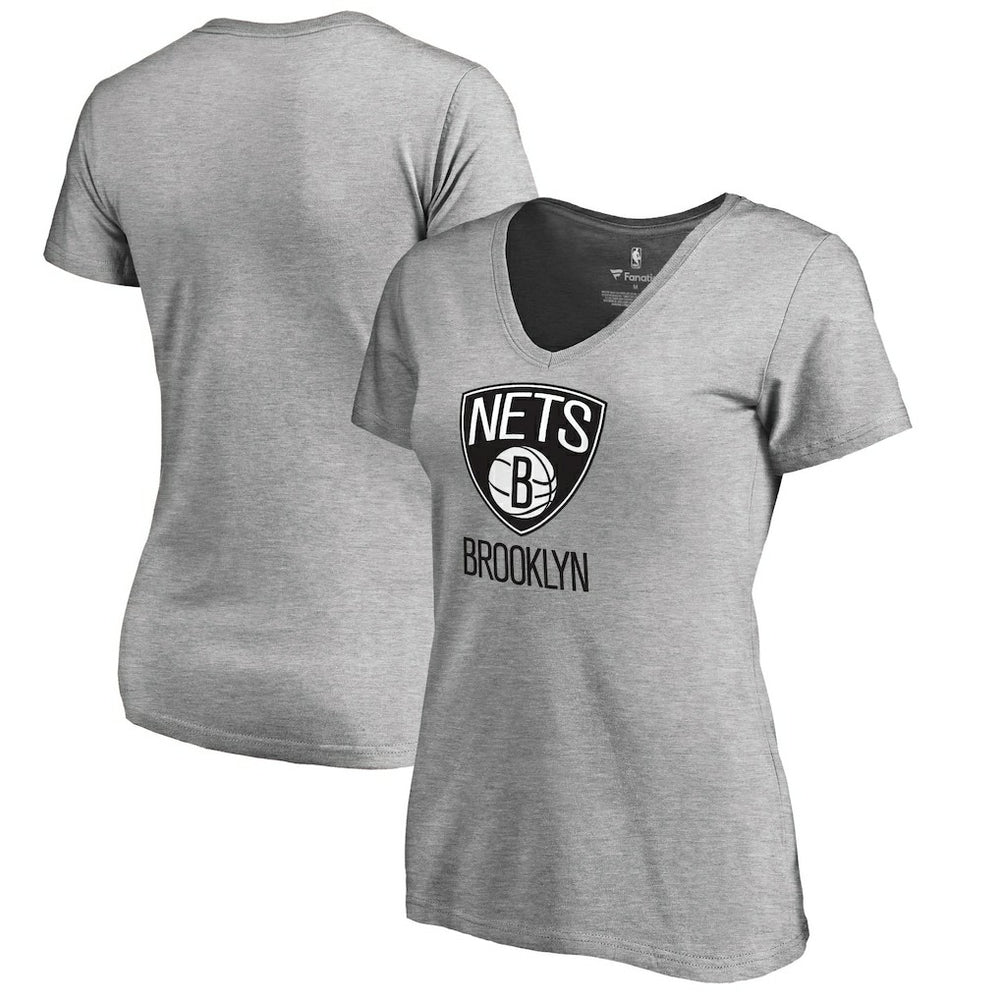 NBA - Brooklyn Nets Women's Primary Logo V-Neck T-Shirt - Ash