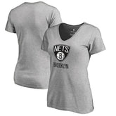 NBA - Brooklyn Nets Women's Primary Logo V-Neck T-Shirt - Ash