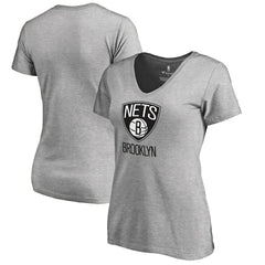 NBA - Brooklyn Nets Women's Primary Logo V-Neck T-Shirt - Ash