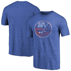 New York Islanders - Throwback Vintage Logo Tri-Blend T-Shirt Royal