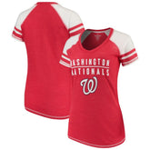 Washington Nationals Soft as a Grape Women's Color Block V-Neck T-Shirt On Sale