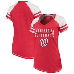 Washington Nationals Soft as a Grape Women's Color Block V-Neck T-Shirt On Sale