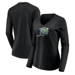 Tampa Bay Rays Women's Cooperstown Collection Wahconah Long Sleeve V-Neck T-Shirt Sale