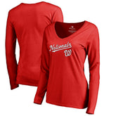 Washington Nationals Women's Team Lockup Slim Fit Long Sleeve V-Neck T-Shirt Online