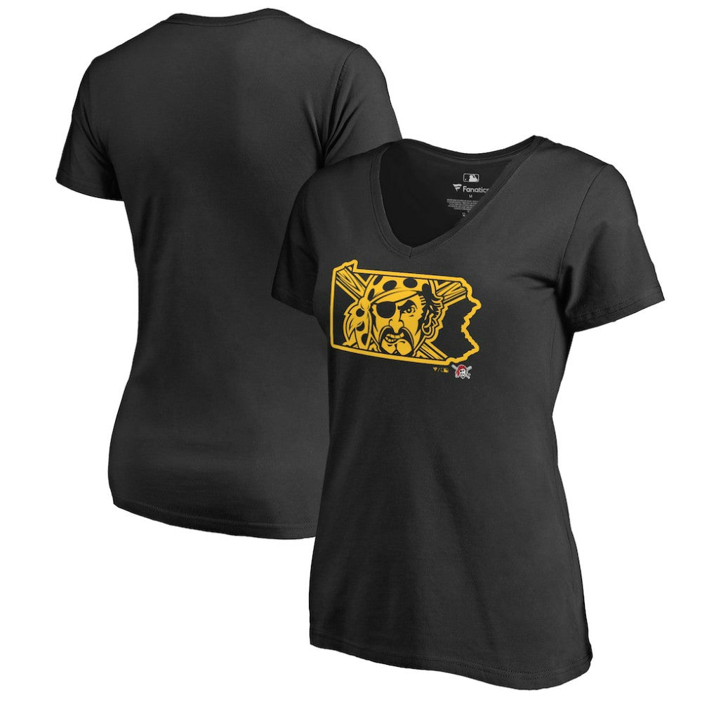 Pittsburgh Pirates Women's Hometown Collection Bucco State V-Neck T-Shirt On Sale