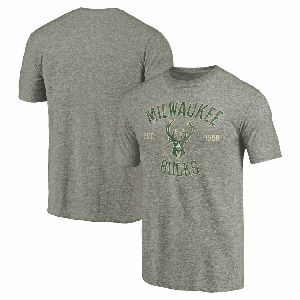 NBA - Milwaukee Bucks Team Heritage Tri-Blend T-Shirt - Gray