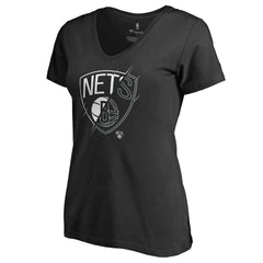 NBA - Brooklyn Nets Women's X-Ray Slim Fit V-Neck T-Shirt - Black