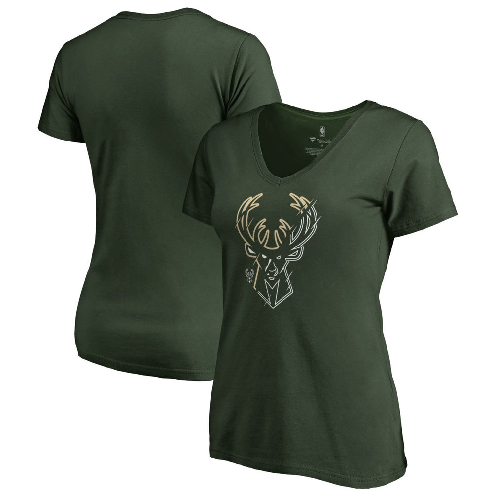 NBA - Milwaukee Bucks Women's X-Ray Slim Fit V-Neck T-Shirt - Green