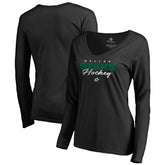 Dallas Stars - Women's Iconic Collection Script Assist Long Sleeve V-Neck T-Shirt Black
