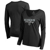 Los Angeles Kings - Women's Iconic Collection Script Assist Long Sleeve V-Neck T-Shirt Black