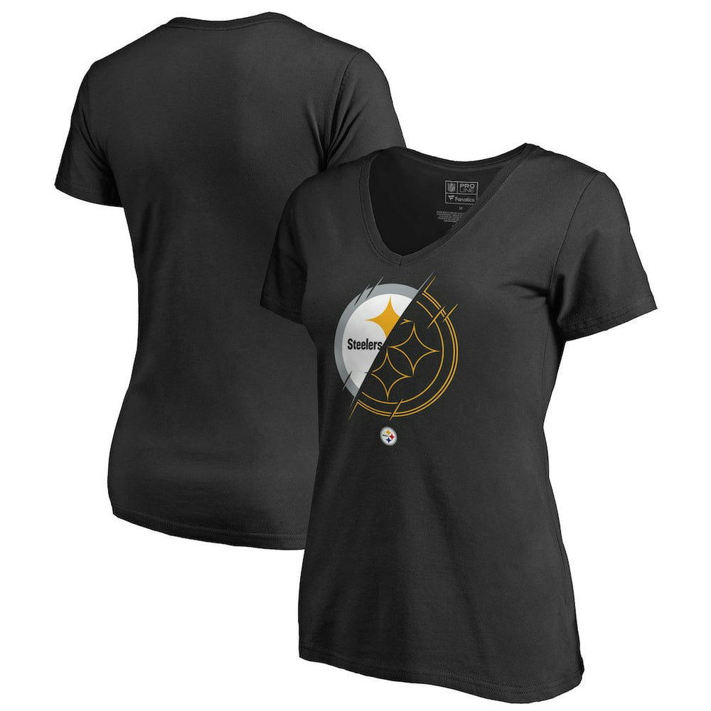 Pittsburgh Steelers Women's X-Ray Slim Fit V-Neck T-Shirt Black - NFL