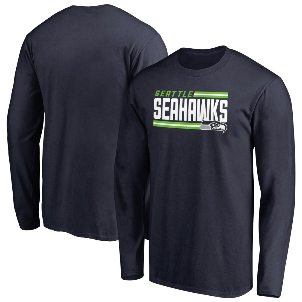Seattle Seahawks Iconic Collection On Side Stripe Long Sleeve T-Shirt College Navy - NFL