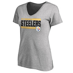 Pittsburgh Steelers Women's Iconic Collection On Side Stripe V-Neck T-Shirt Heather Gray - NFL