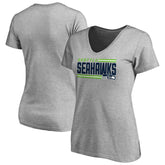 Seattle Seahawks Women's Iconic Collection On Side Stripe V-Neck T-Shirt Heather Gray - NFL
