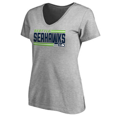 Seattle Seahawks Women's Iconic Collection On Side Stripe V-Neck T-Shirt Heather Gray - NFL