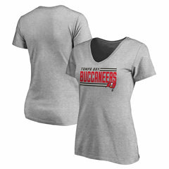 Tampa Bay Buccaneers Women's Iconic Collection On Side Stripe V-Neck T-Shirt Heather Gray - NFL