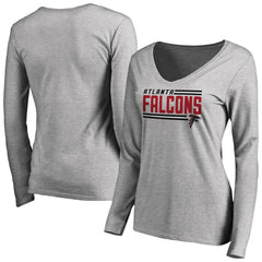 Atlanta Falcons Women's Iconic Collection On Side Stripe Long Sleeve V-Neck T-Shirt Ash - NFL