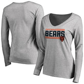 Chicago Bears Women's Iconic Collection On Side Stripe Long Sleeve V-Neck T-Shirt Ash - NFL