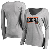 Cincinnati Bengals Women's Iconic Collection On Side Stripe Long Sleeve V-Neck T-Shirt Ash - NFL