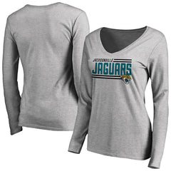 Jacksonville Jaguars Women's Iconic Collection On Side Stripe Long Sleeve V-Neck T-Shirt Ash - NFL