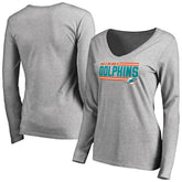 Miami Dolphins Women's Iconic Collection On Side Stripe Long Sleeve V-Neck T-Shirt Ash - NFL