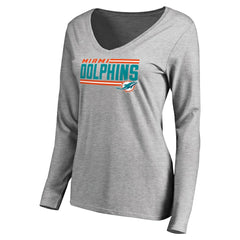 Miami Dolphins Women's Iconic Collection On Side Stripe Long Sleeve V-Neck T-Shirt Ash - NFL