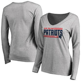 New England Patriots Women's Iconic Collection On Side Stripe Long Sleeve V-Neck T-Shirt Ash - NFL