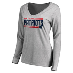 New England Patriots Women's Iconic Collection On Side Stripe Long Sleeve V-Neck T-Shirt Ash - NFL