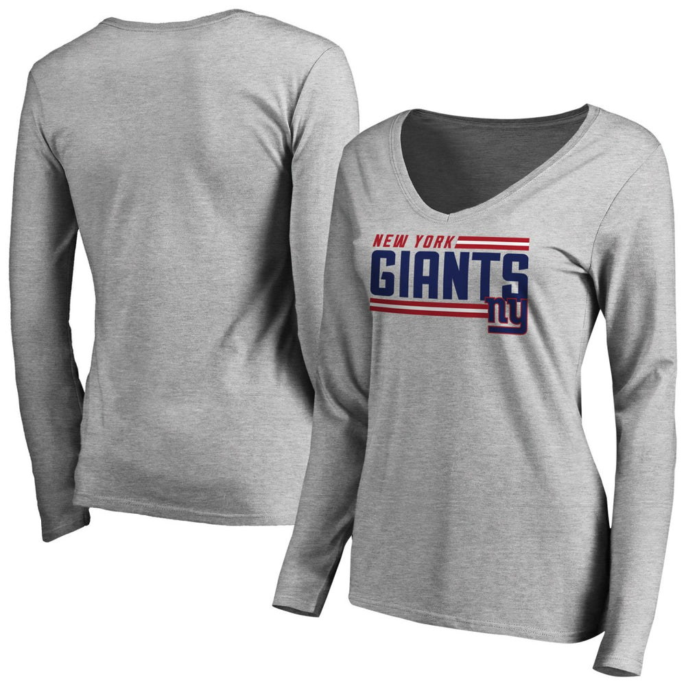 New York Giants Women's Iconic Collection On Side Stripe Long Sleeve V-Neck T-Shirt Ash - NFL
