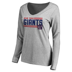 New York Giants Women's Iconic Collection On Side Stripe Long Sleeve V-Neck T-Shirt Ash - NFL