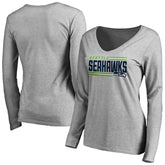 Seattle Seahawks Women's Iconic Collection On Side Stripe Long Sleeve V-Neck T-Shirt Ash - NFL