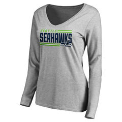 Seattle Seahawks Women's Iconic Collection On Side Stripe Long Sleeve V-Neck T-Shirt Ash - NFL