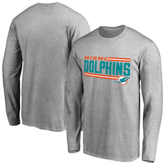 Miami Dolphins Iconic Collection On Side Stripe Long Sleeve T-Shirt Ash - NFL