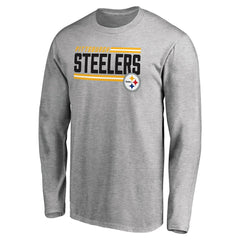 Pittsburgh Steelers Iconic Collection On Side Stripe Long Sleeve T-Shirt Ash - NFL